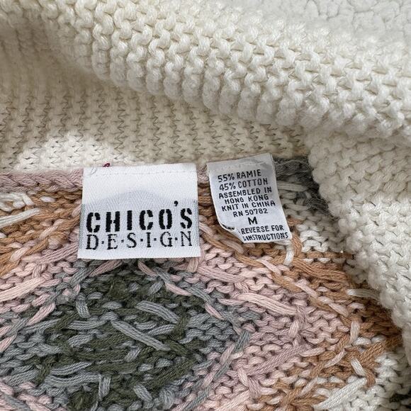 Vtg Chicos Chunky Knit Cardigan Toggle Button Shawl Collar Southwest Sz M Crop - Picture 2 of 7